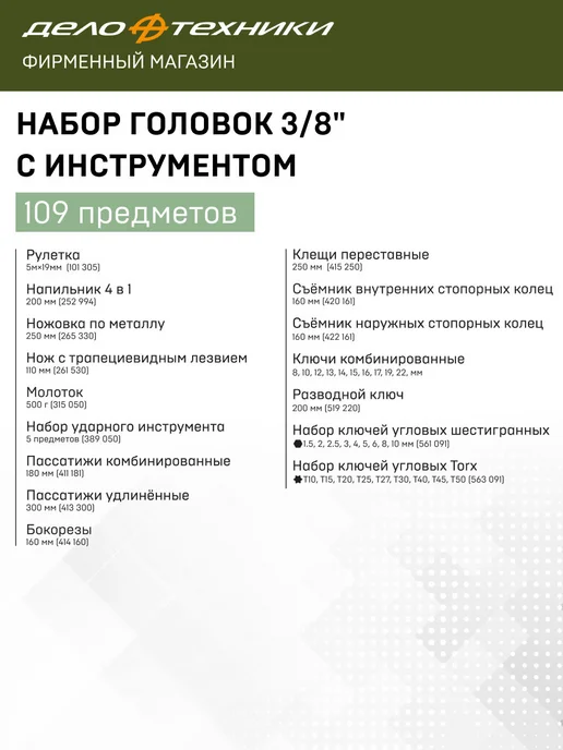 ДЕЛО ТЕХНИКИ Набор головок 3 8" с инструментом, 109 предметов, 610809, вариант, фото 3