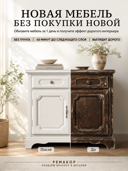 РеМаКор Краска для мебели меловая, без запаха, матовая Белый идеал, белый, фото 3
