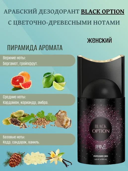 PRIVE Дезодорант спрей женский BLACK OPTION 250 мл, 250 мл, фото 4