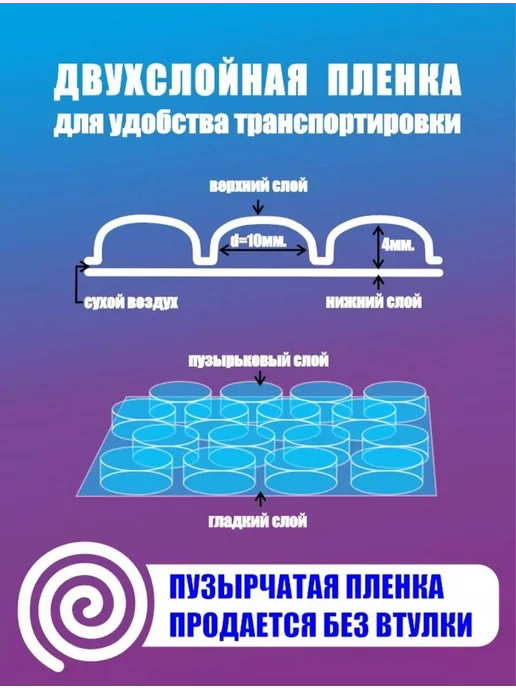 ТД Румянцевъ Воздушно-пузырьковая 1,0х50м пленка с пупырышками, 50 м, фото 2