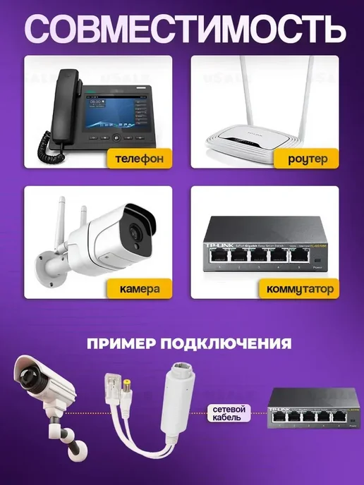 Rafa Ello POE сплиттер с 48 В до 12 В для IP-камер видеонаблюдения, белый, фото 3