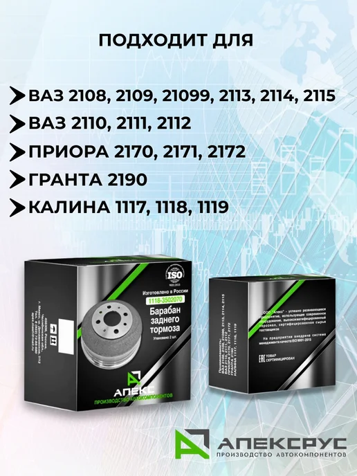 АПЕКСРУС Тормозные барабаны (чугун) для ВАЗ 2108-2115 "АПЕКСРУС", вариант, фото 2