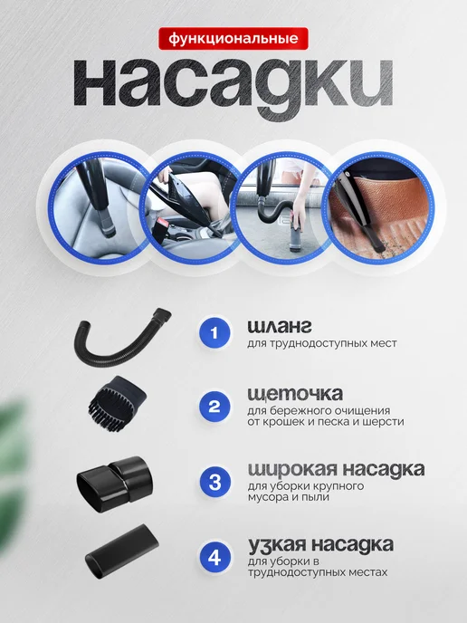 Пылесос для авто 12В мощный от прикуривателя проводной, черный, фото 3