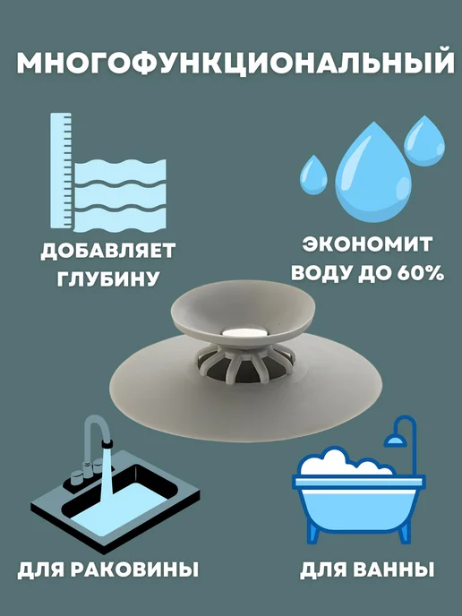 NESTIO Затычка заглушка для ванной и раковины для кухни, серый, фото 3