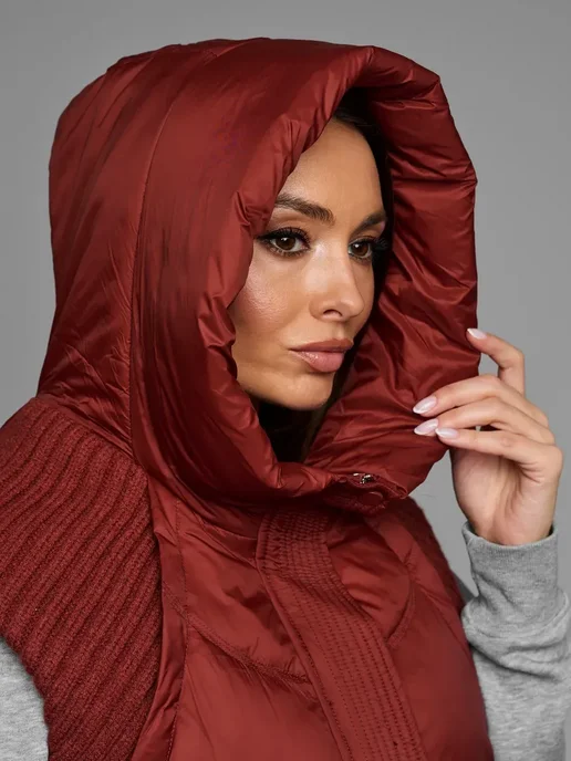 Remitera Жилет утеплённый дутый безрукавка с капюшоном, красный, фото 2