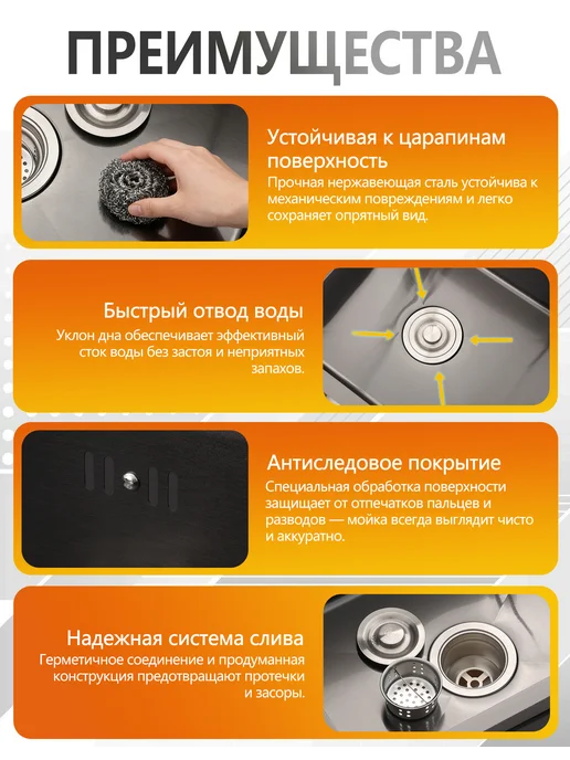 YODOLLA Мойка для кухни многофункциональная из нержавейки, серый, фото 3