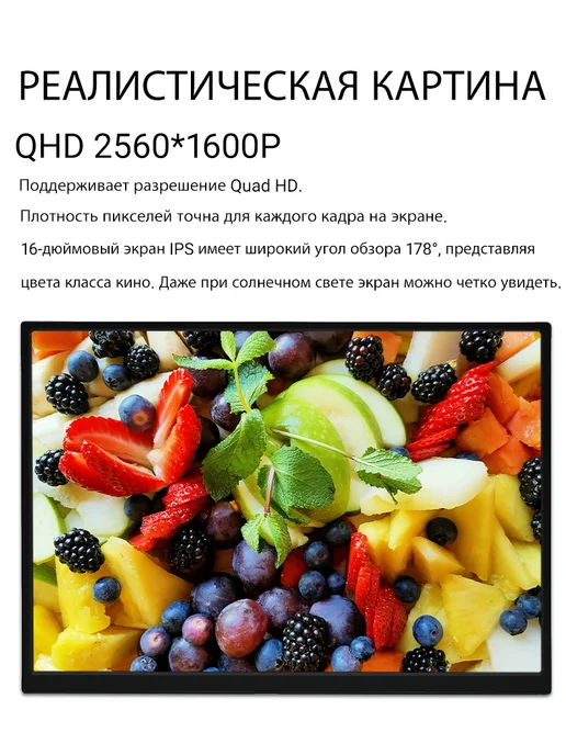 ZSUS Портативный монитор для ПК экран 60 ГЦ 16 дюймов IPS 2K, вариант, фото 5