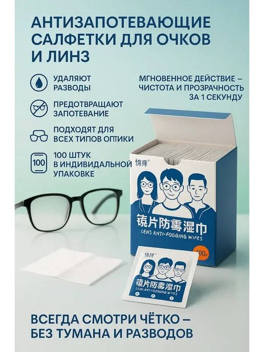 ELKAлимон Салфетки для очков и оптики влажные, 100 шт