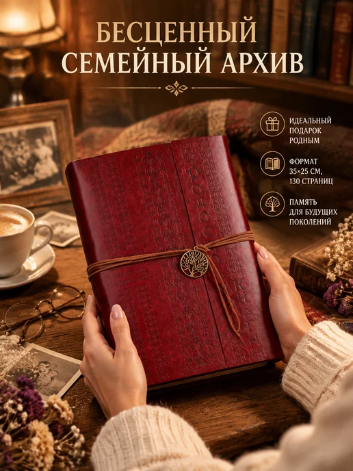 Сималенд Родословная книга с пером, 56 листов, бордовая, красный, фото 3