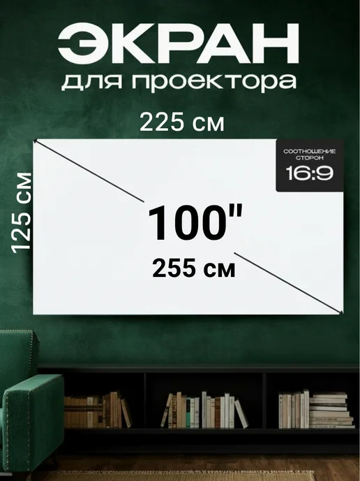 ЭКОСТАНДАРТ Экран для проектора 225х 125 см, 225x125 см
