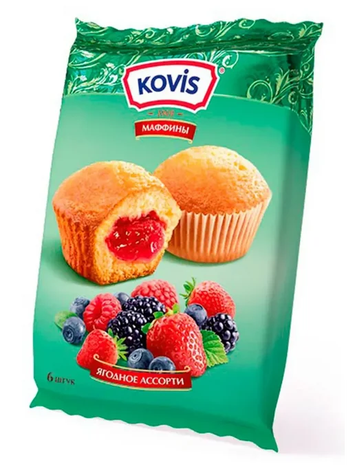 KOVIS Мини-маффины Ягодное ассорти Family Pack, 470 г, 200 г, 3 шт, фото 2