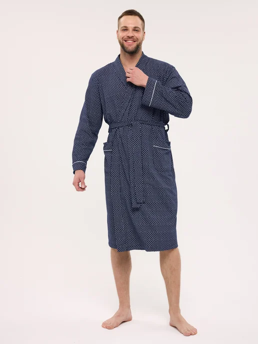 Lika Dress Халат домашний без капюшона больших размеров летний, синий, фото 4