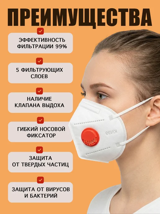 Safe Area Респиратор KN99 FFP3 маска защитная с клапаном 10 шт, 10 шт, фото 2