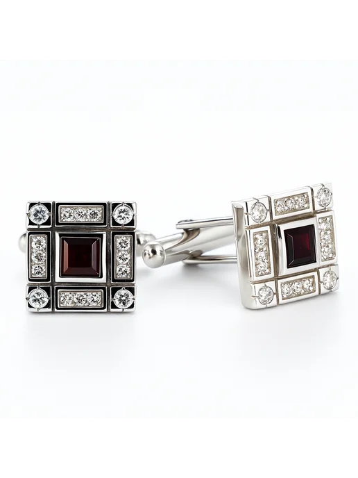L-Silver Серебряные запонки с гранатом и фианитами, серебристый, фото 4