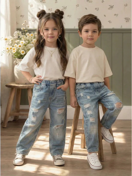 Artcherkids Джинсы детские рваные для детей детей, голубой, фото 2
