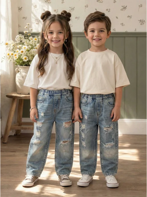 Artcherkids Джинсы детские рваные для детей детей, голубой, фото 8