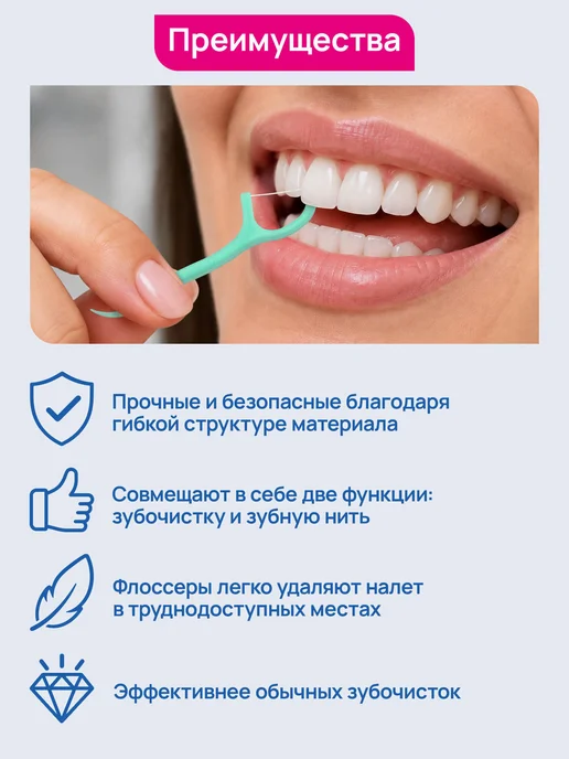 LAIMA Зубочистки с нитью пластиковые, флоссеры для зубов 155 шт, 155 шт, фото 2