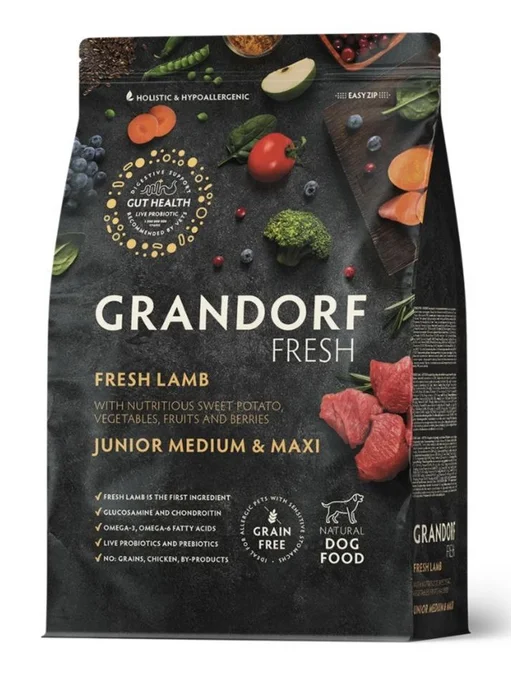 Сухой корм Grandorf' Свежий для собак, крупные, средние, щенки, ягненок, 10 кг