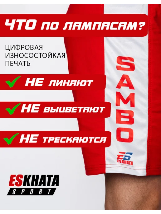 Eskhata Sport Спортивные шорты для самбо с лампасами, красный, фото 2