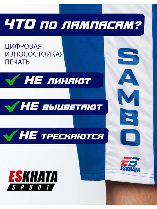 Eskhata Sport Спортивные шорты для самбо с лампасами, синий, фото 2