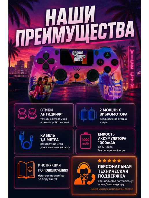 Dexgame Джойстик для Playstation 4 беспроводной для ПК GTA 6, розовый, фото 2