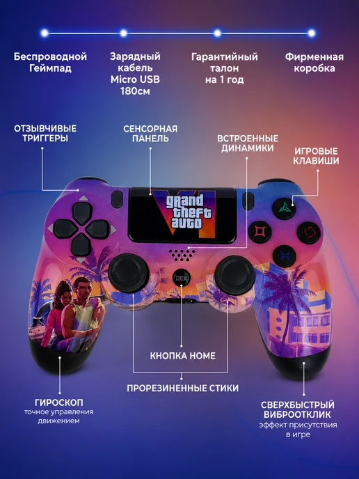 Dexgame Джойстик для Playstation 4 беспроводной для ПК GTA 6, розовый, фото 3