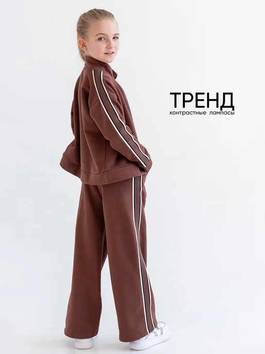 millymama studio Спортивный костюм без начеса осень, коричневый, фото 3