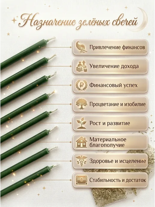 НАМЕРА Свечи восковые черные для ритуалов и скруток, зеленый, фото 2