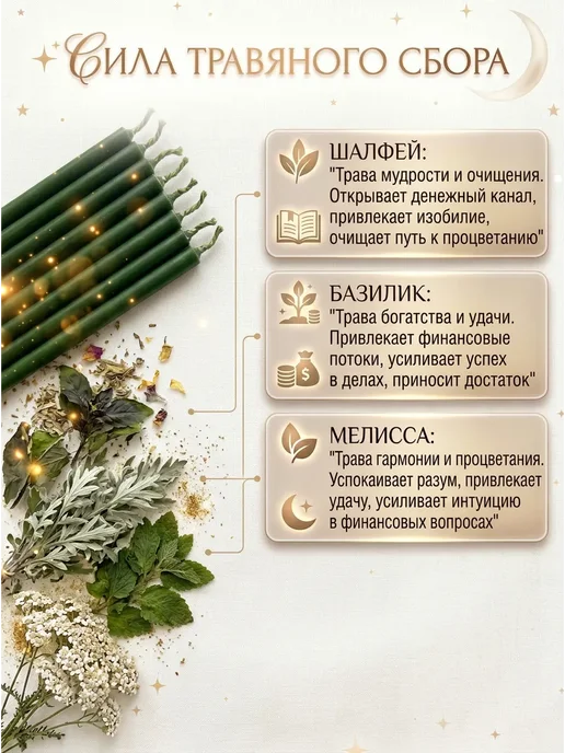 НАМЕРА Свечи восковые черные для ритуалов и скруток, зеленый, фото 3