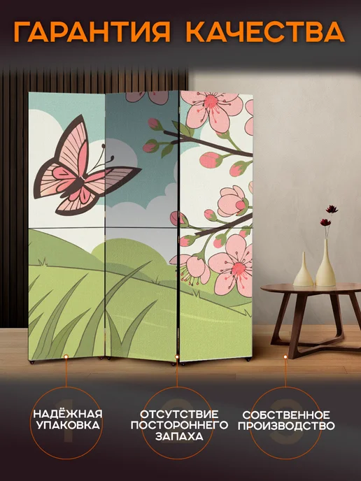 Ширма Декор Ширма перегородка интерьерная складная Бабочки, черный, фото 4