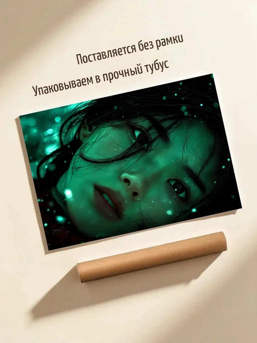 Плакат Surreal Portrait with Green Diamonds, зеленый, фото 3