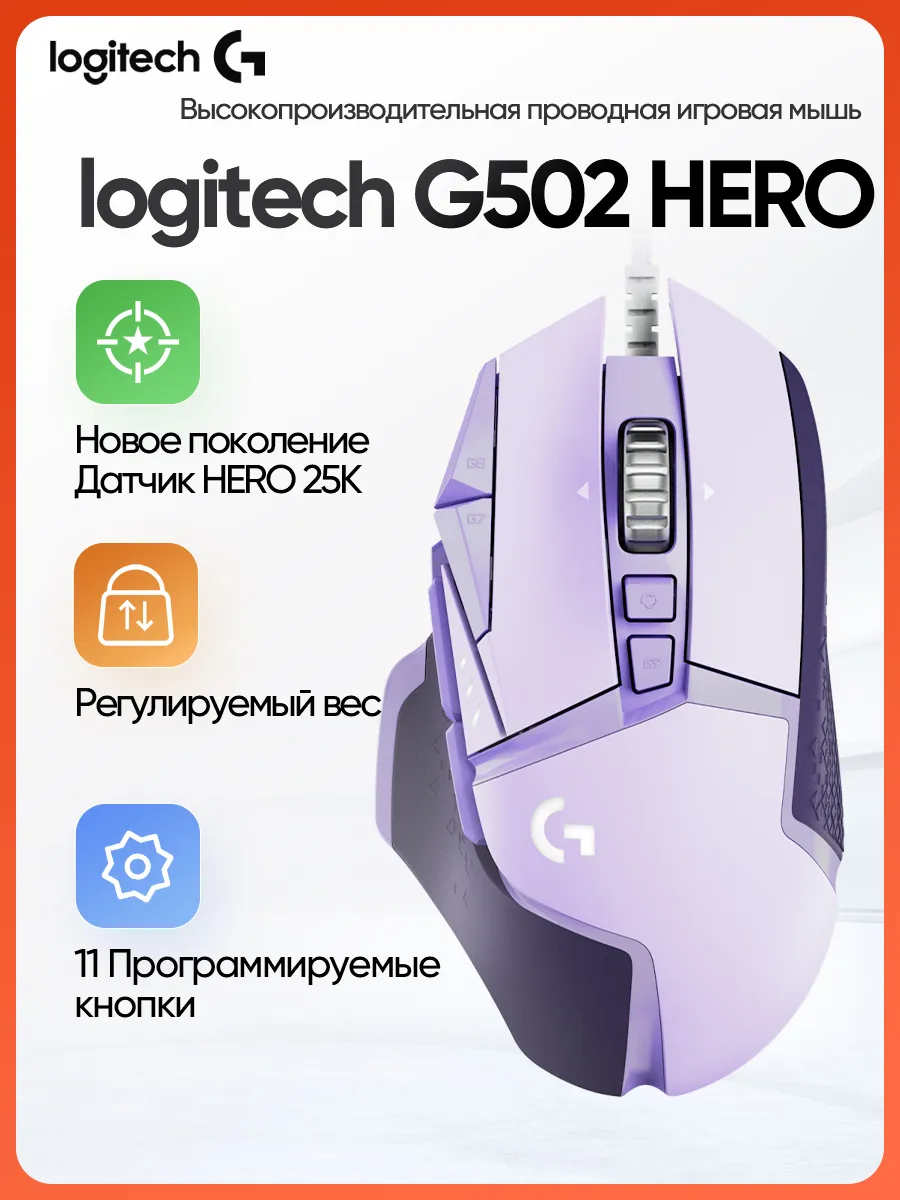 LOGITECH Бизнес-офисная проводная игровая мышь G502 HERO