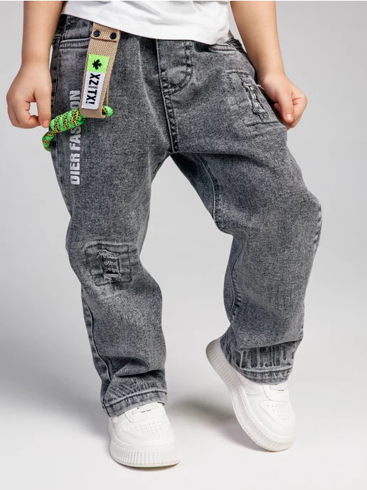 Sandico Kids Джинсы детские на резинке, серый, фото 2