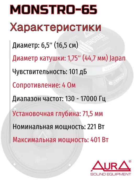 AurA Sound Equipment Эстрадная акустика (СЧ-динамики) MONSTRO‑65, черный, фото 2