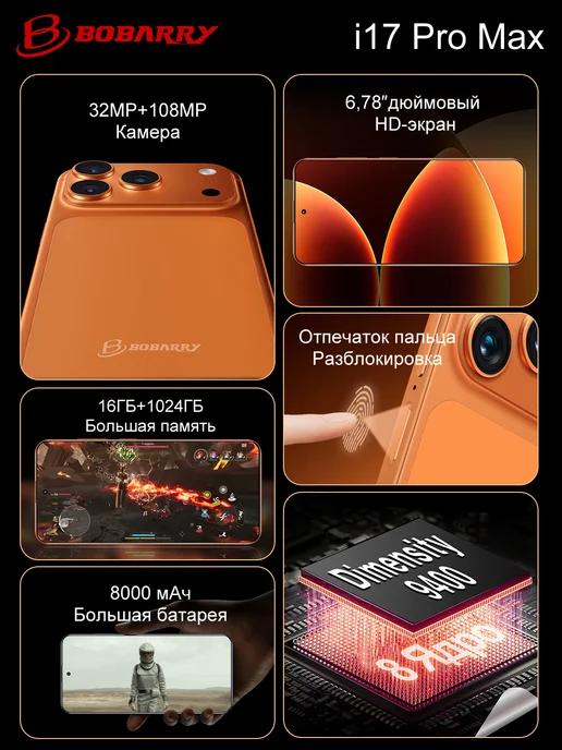 Смартфон Pro Max I 17 Pro Max 1/1024 ГБ, голубой, фото 2
