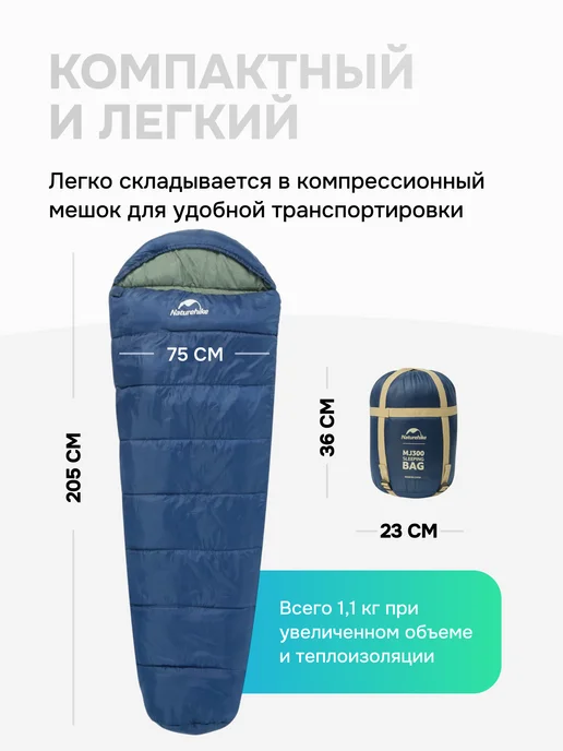 Naturehike спальный мешок MJ300 - Blue, 205x75 см, фото 2