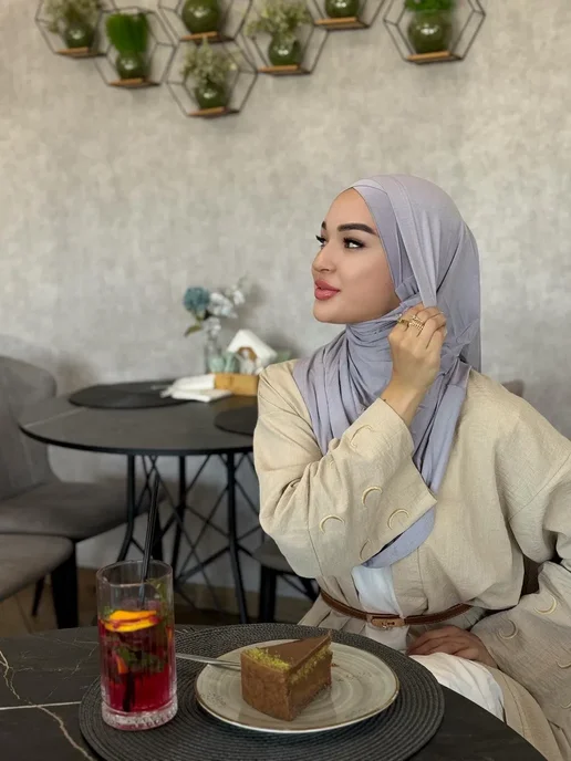 HABIBI Хиджаб Фирдаус с боне в нахлёст, серый
