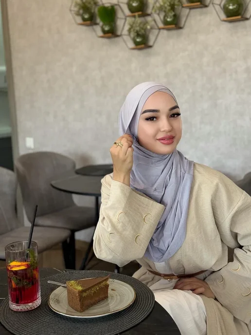 HABIBI Хиджаб Фирдаус с боне в нахлёст, серый, фото 3