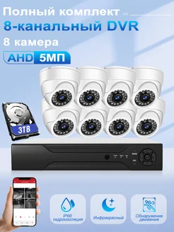 GUYSGEEK Комплект видеонаблюдения AHD уличный 5 МП На 8 Камеры c 3 ТБ