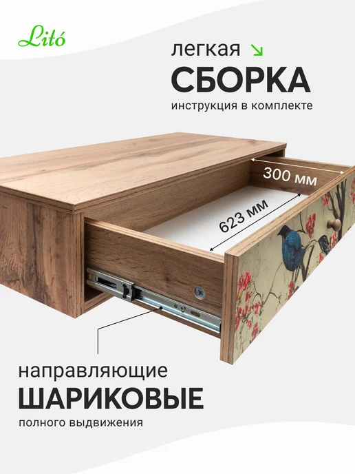 Lito Столик туалетный подвесной дизайнерский с принтом, синий, фото 3
