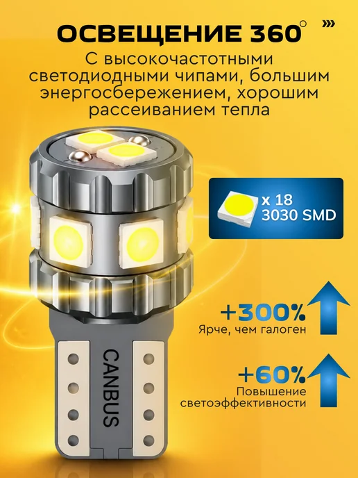 OneVitalet Лампы W5W светодиодные LED (T10), 5 Вт, фото 6