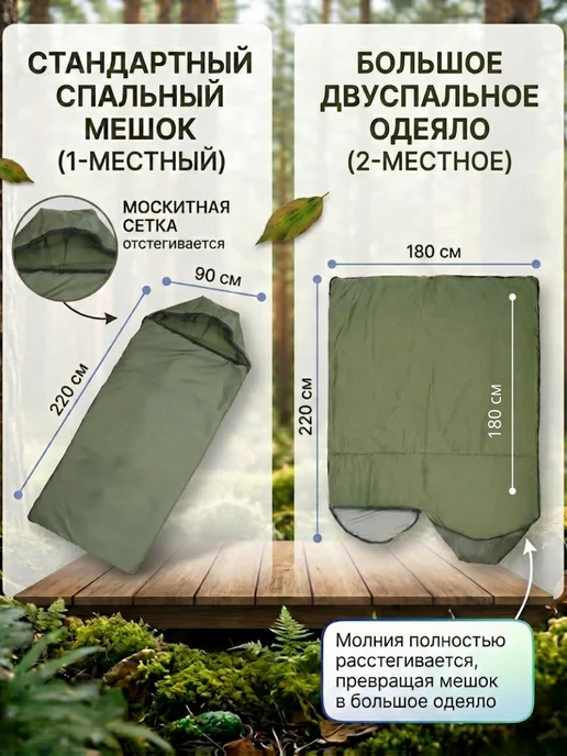 Швейная фабрика камуфляж Спальный мешок туристический спальник "Богатырь" хаки, зеленый, фото 2