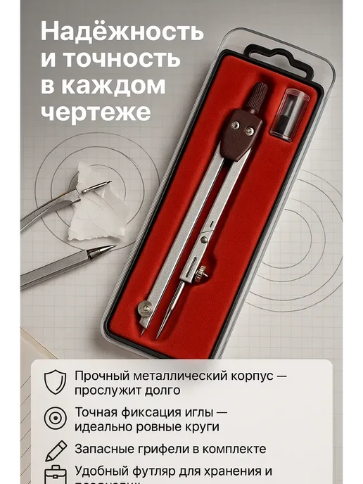 ОЛлИЯ циркуль для школьников и студентов, красный, фото 2