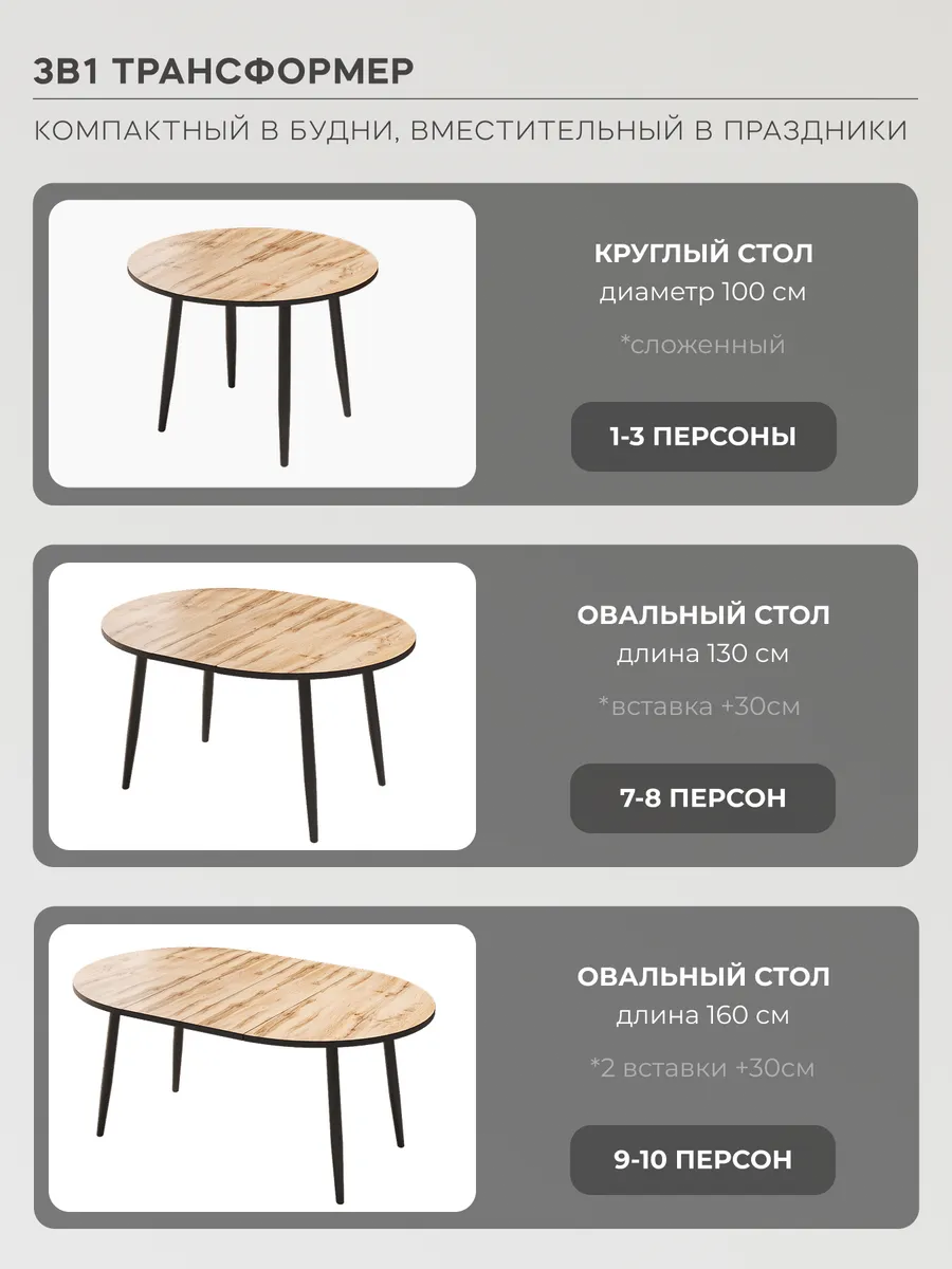 Стол кухонный раздвижной 100 см