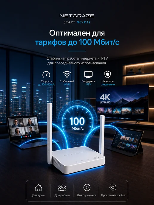 Netcraze Wi-Fi роутер Start (NC-1112), белый, фото 7