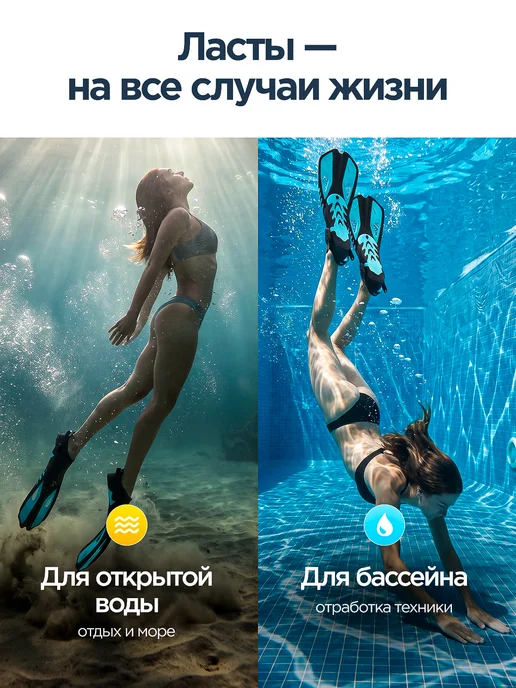 Наслаждайся жизнью Ласты для плавания с регулируемой пяткой черно-голубые 36-47, голубой, фото 2