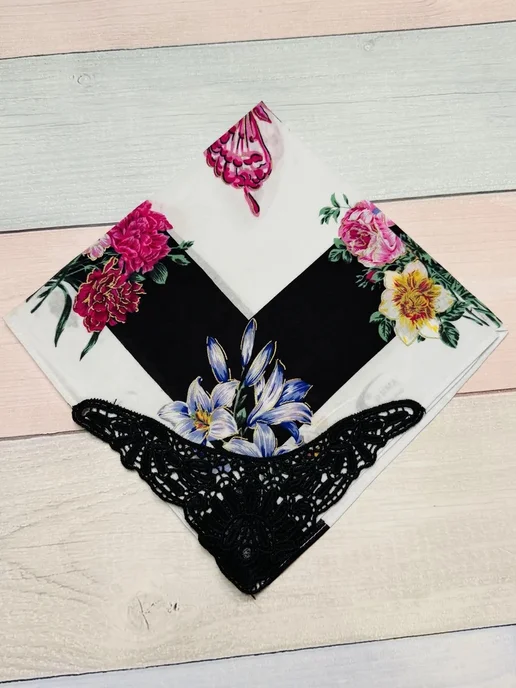 Pastel_lux Платок носовой 1 шт 43х43 см сатин с кружевом карманный, 43x43 см, 1 шт, фото 6