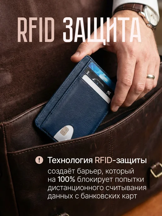 Картхолдер с защитой RFID, синий, фото 3
