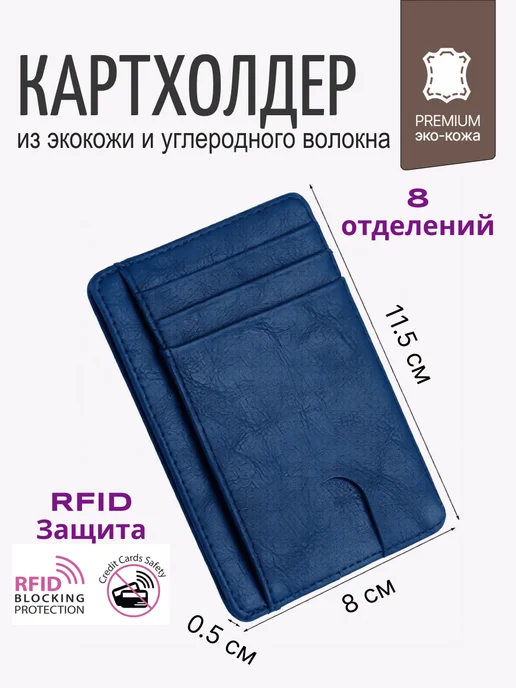 Картхолдер с защитой RFID, синий, фото 8