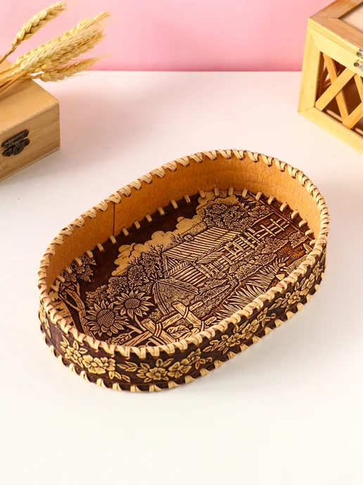 Овальная хлебница из бересты, 23.5х16х5 см, 23.5x16x5 см